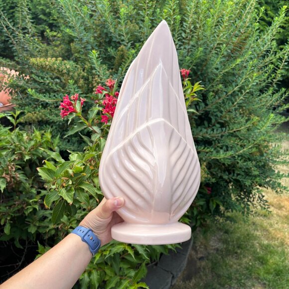 Vintage Pastel Pink Ceramic Leaf Vase Large Sculptural Retro Pottery Home Decor - Picture 9 of 14